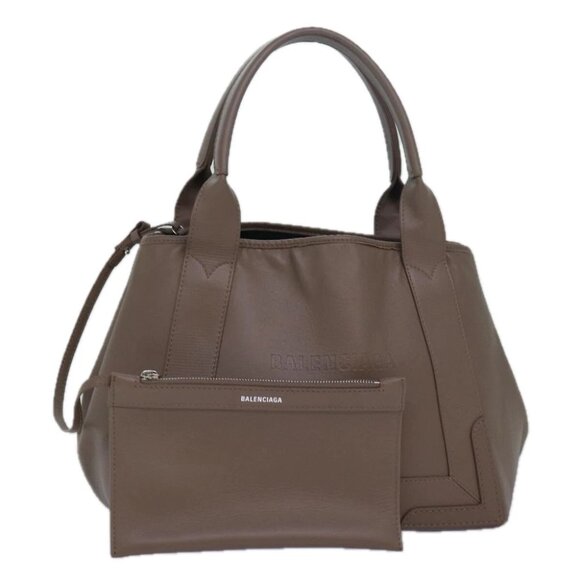 BALENCIAGA Navy Cabas Hand Bag Leather Gray 339933 Auth 80962M - Picture 1 of 15